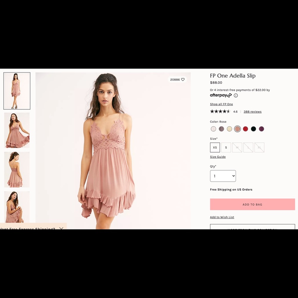 Free People one adella slip, size S